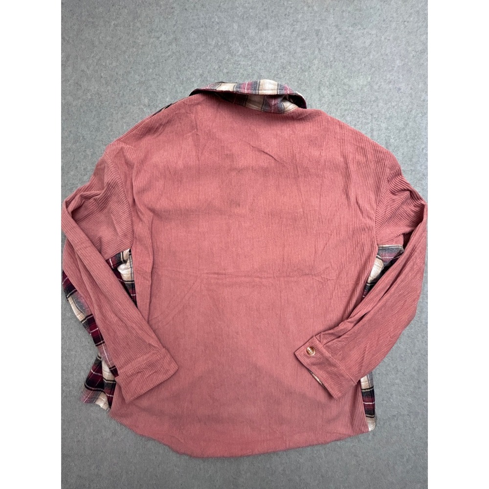 Zeagoo Womens XXL Pink Corduroy Plaid Colorblock Button Down Shirt Shacket NWT - Picture 10 of 11